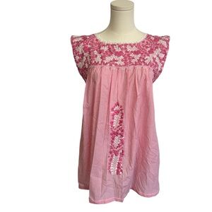 Mi Golondrina Embroidered Pink Top Women’s Small Floral Sleeveless Blouse